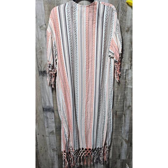 Ariat Sunset Fringe Kimono Pink Southwestern Print Duster Cardigan - Picture 3 of 6